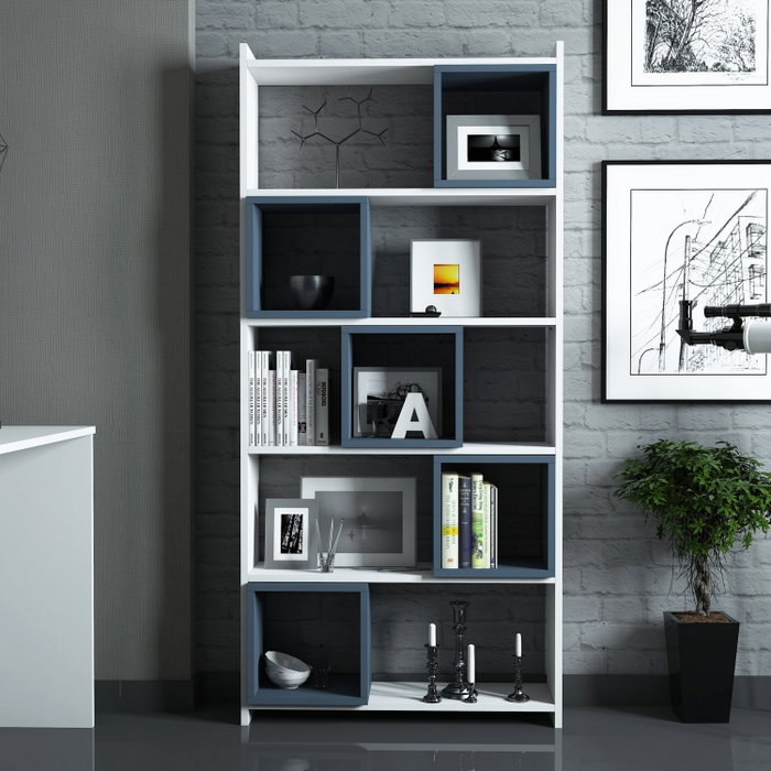 Hanah Home Escritorio de estudio y estantería Blanco y azul Hanah Home Escritorio de estudio y estantería Blanco y azul
